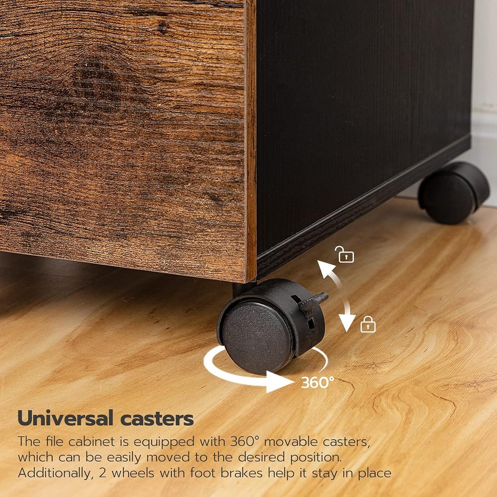 HOOBRO 3-Drawer File Cabinet, Rustic Brown