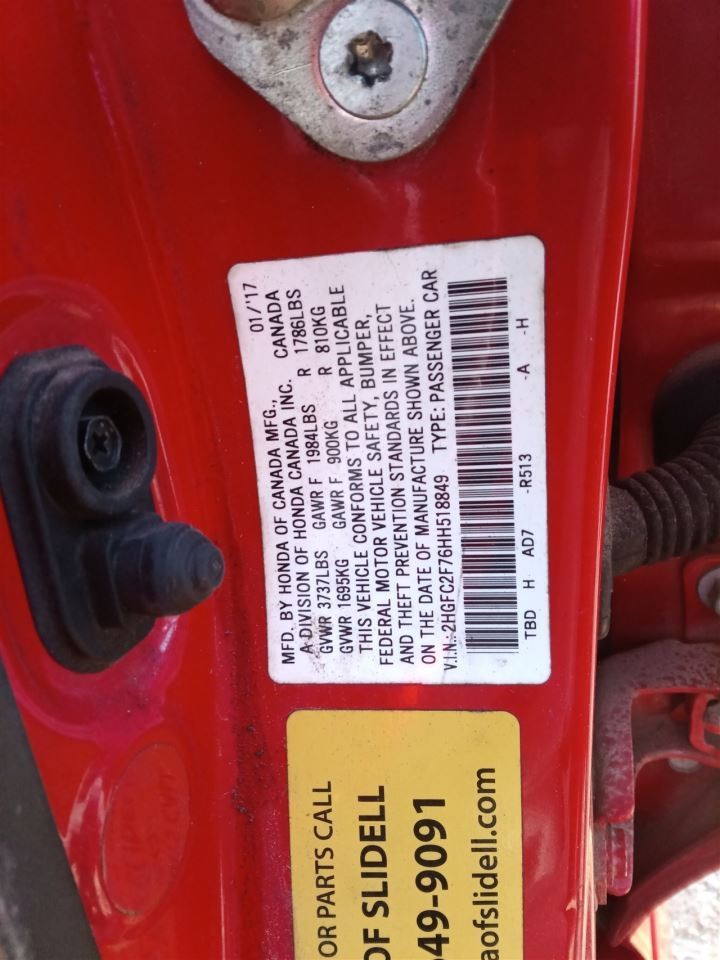 CIVIC 2017 Fuse Box Cabin 43532