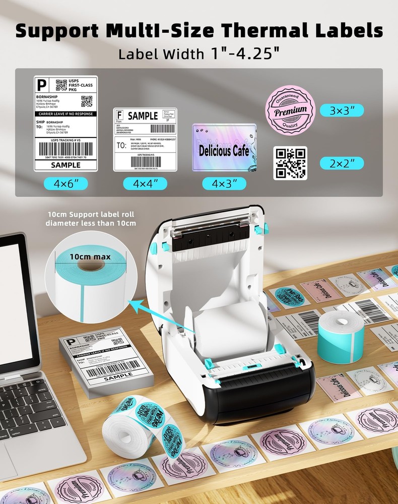 Bluetooth Thermal Label Printer, 4x6 Wireless Shipping Label Printer for Smal...