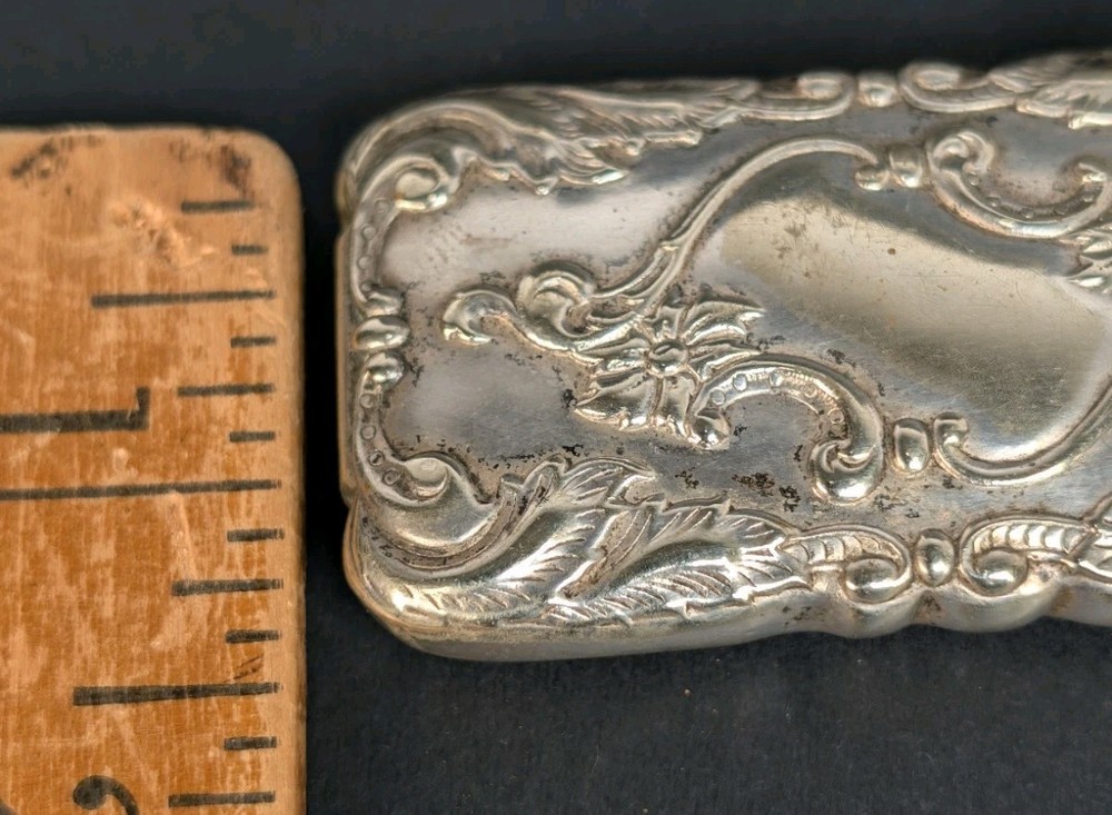 Antique German Silver Match Safe Case Ornate Scroll With Matches