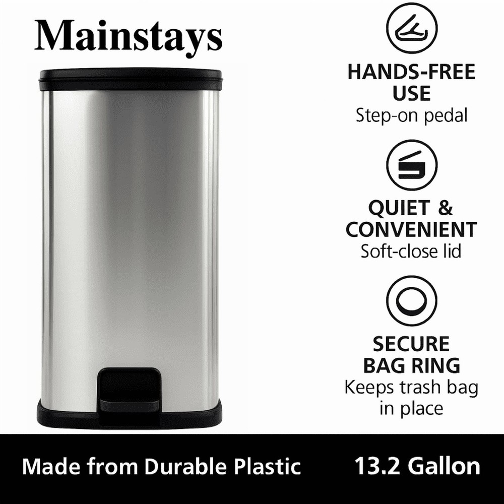 13.2 Gallon Stainless Steel Step Trash Can with Lid Kitchen Garbage Bin