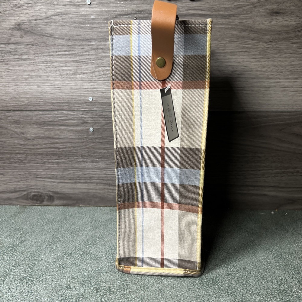 Threshold Plaid Canvas Wine Bag With Leather Handle Brown/White