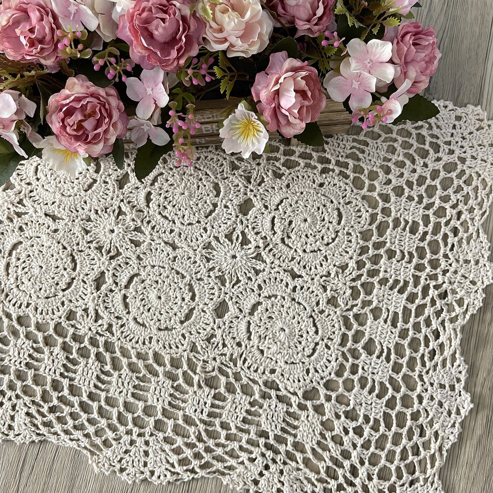 Cotton Crochet Lace Table Runner Rectangle For Dinner Table Handmade Table Cover