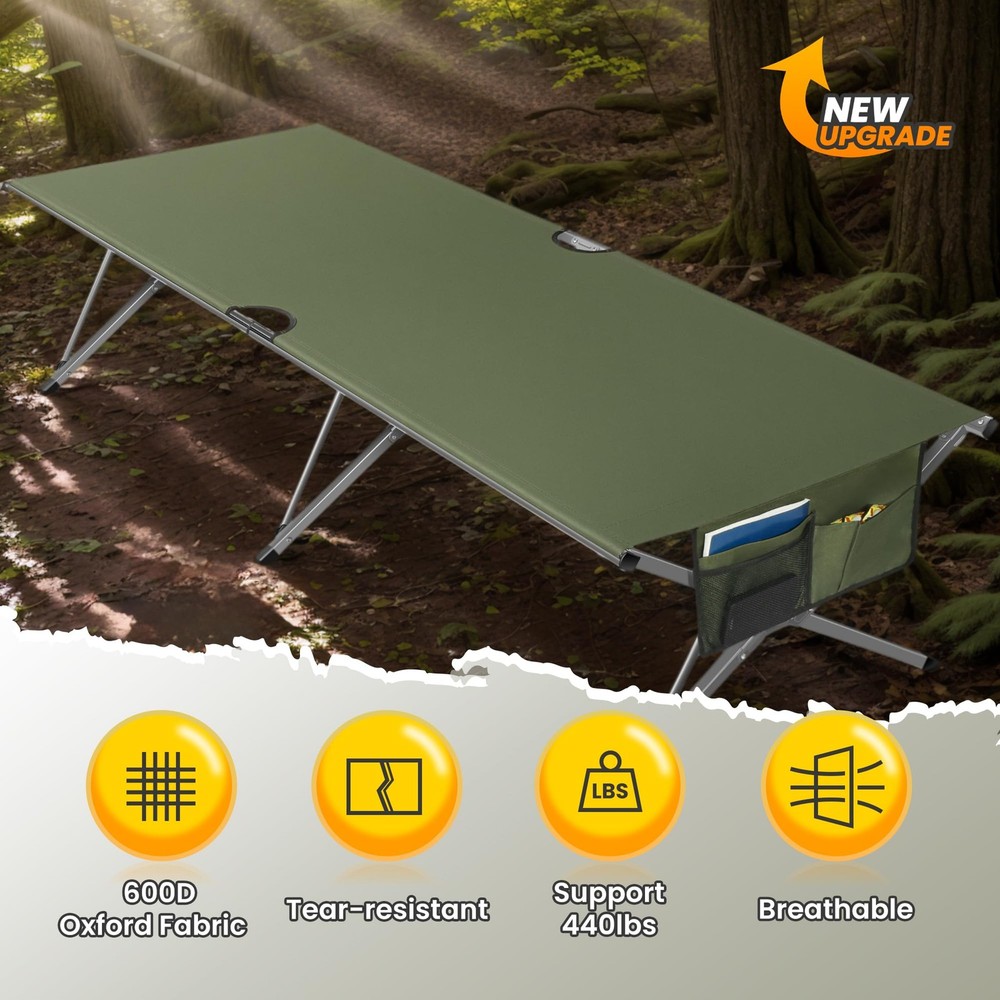Oversized Camping Cot for Adults - Non-Assemble Folding Camping Bed Extra Wid...