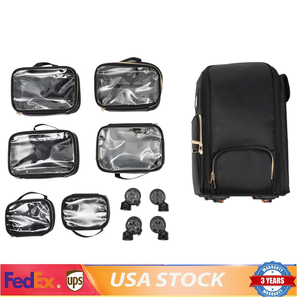 Professional Makeup Case,Rolling Makeup Train Case,Cosmetic Storage Organizer