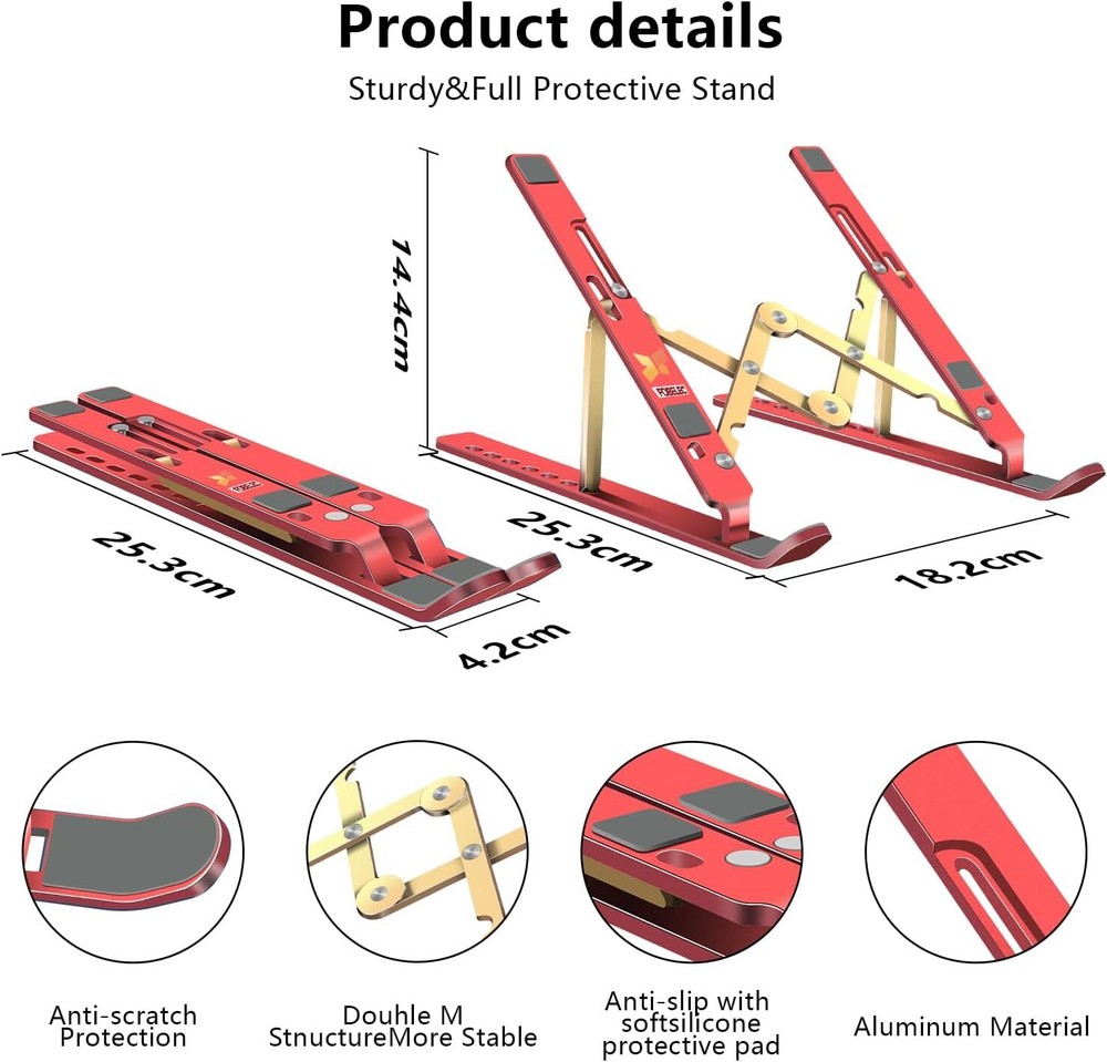 Laptop Stand, Computer Tablet Adjustable Aluminum Foldable D102 Red