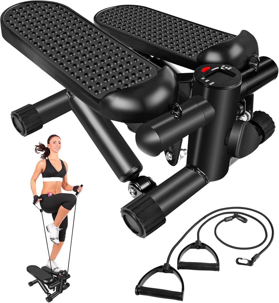Multi-functional Stepper with LCD Display & Detachable Resistance Bands, Black