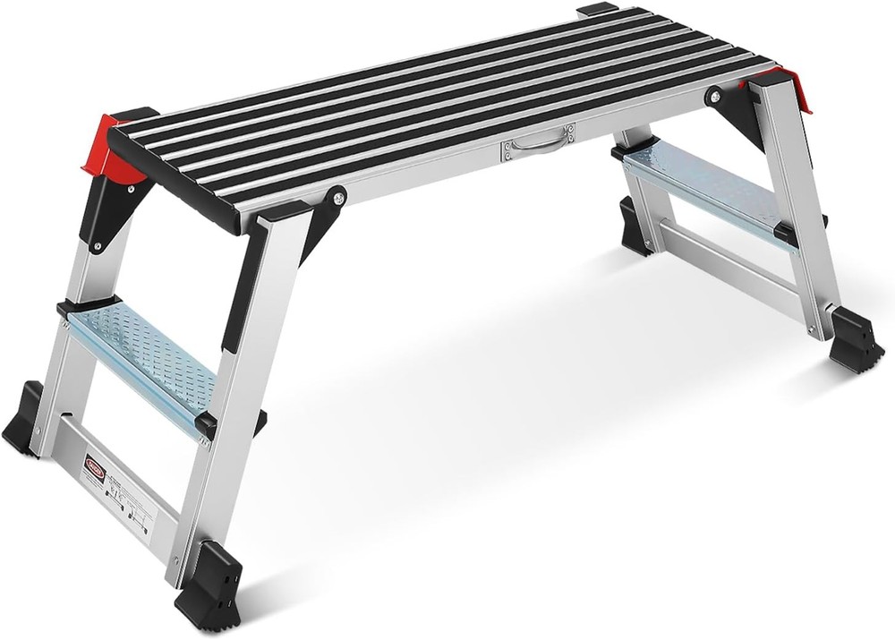 Work Platform Step Ladder, Aluminum Extra Large, Silver