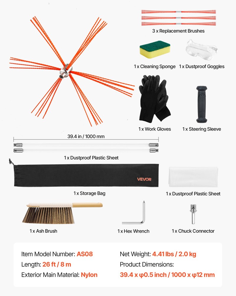 VEVOR Chimney Sweep Kit Fireplace Cleaning Tool Square Arch Rectangle Chimneys