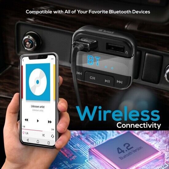 Pyle FM Transmitter Bluetooth Wireless Car Music Charging Handsfree LCD/