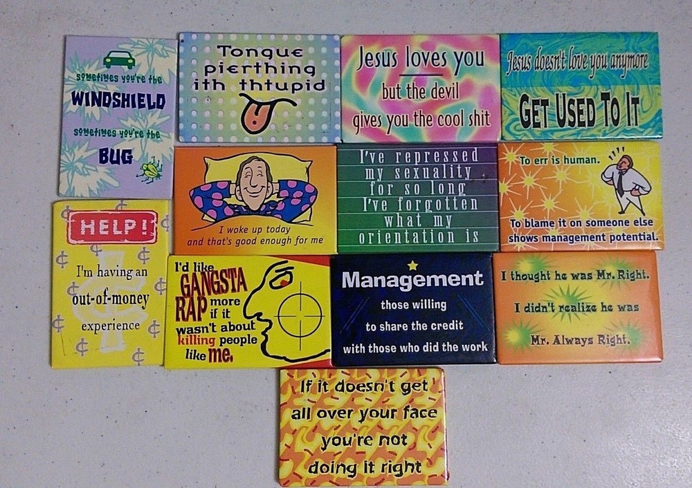 Pkg 12 Assorted 3" x 2" Funny REFRIGERATOR or LOCKER MAGNETS - Assorted Sayings