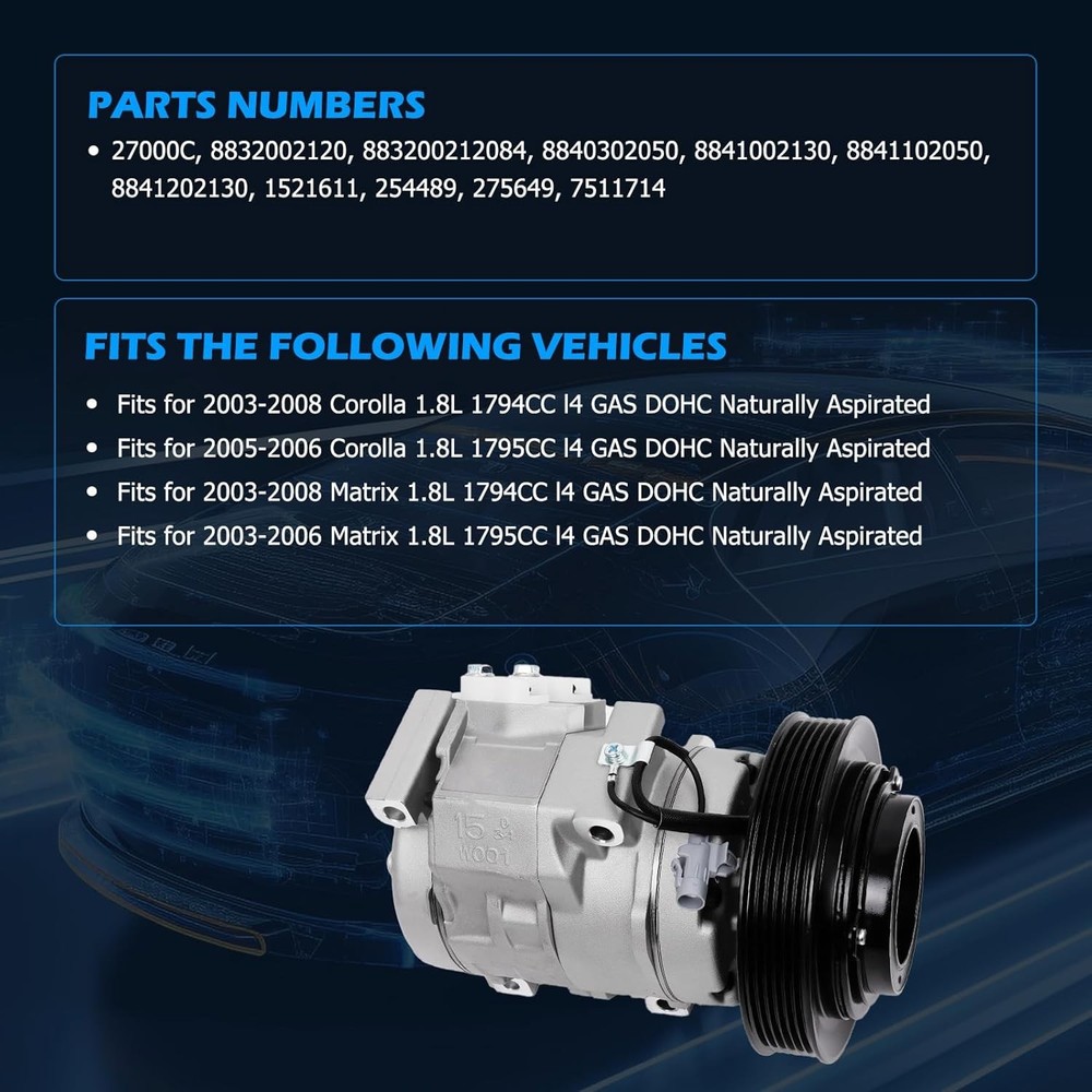 AC Compressor 27000C Clutch Corolla Matrix 1.8L 2003