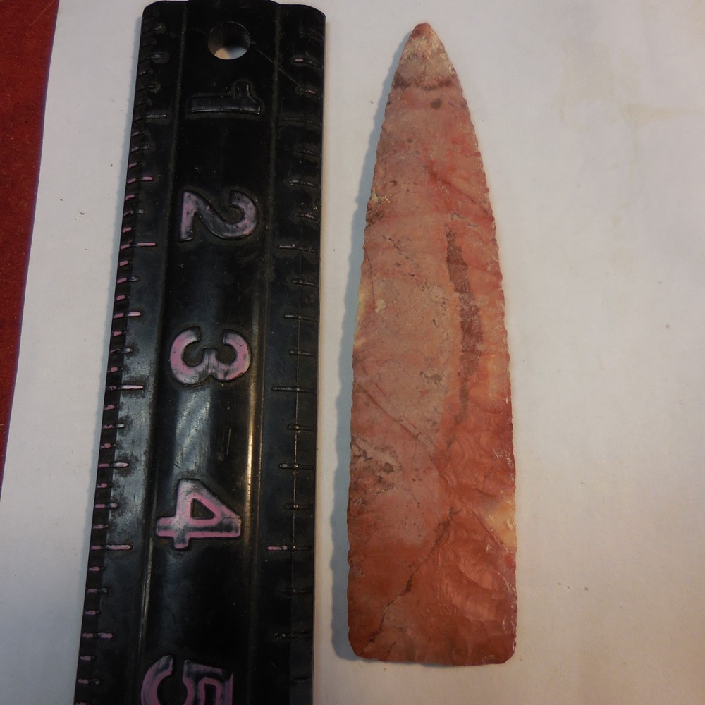 RED JASPER AGATE BASIN POINT--CLASSIC FORM AND FLAKING
