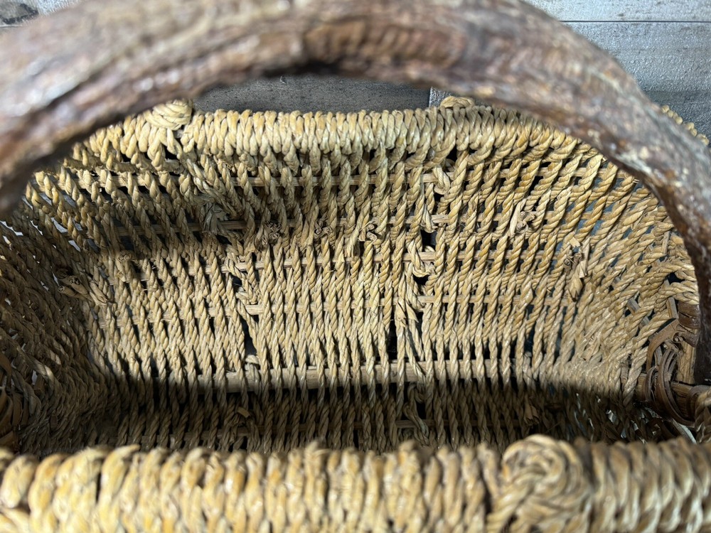 Vintage Boho Wicker Basket With Branch Handle Large UNIQUE
