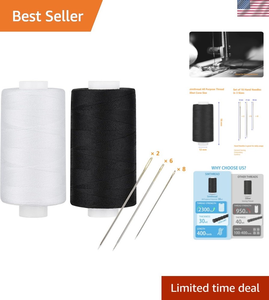 All Purpose Thread Polyester 400 Yards Each 1 White 1 Black