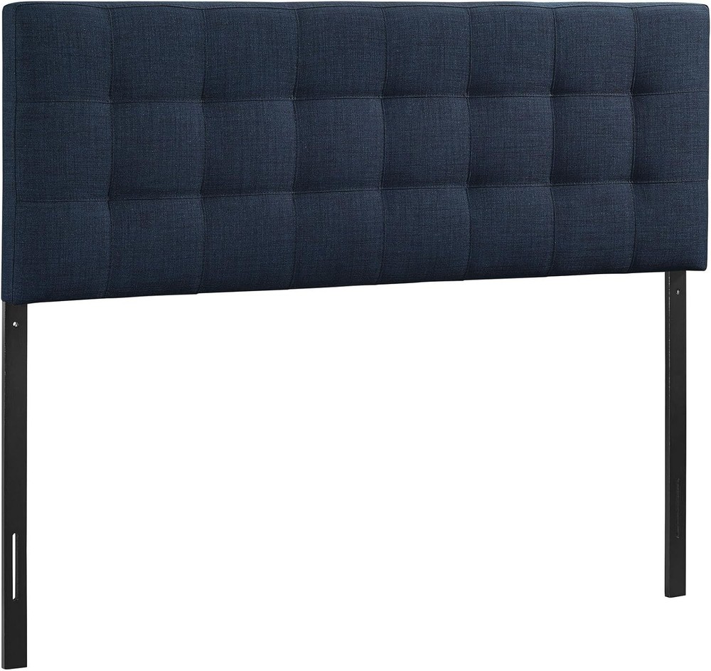 Modern Navy Upholstered Queen Headboard - Tufted Design with Adjustable Height