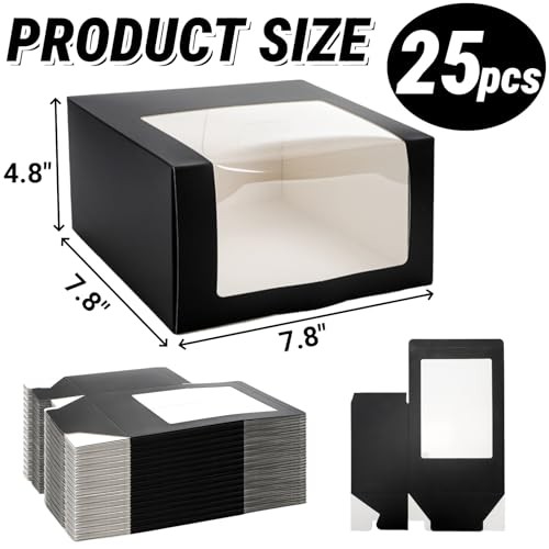 25 Pack Black Gift Boxes with Window for Hat, Paper Hat Display Case, Fold