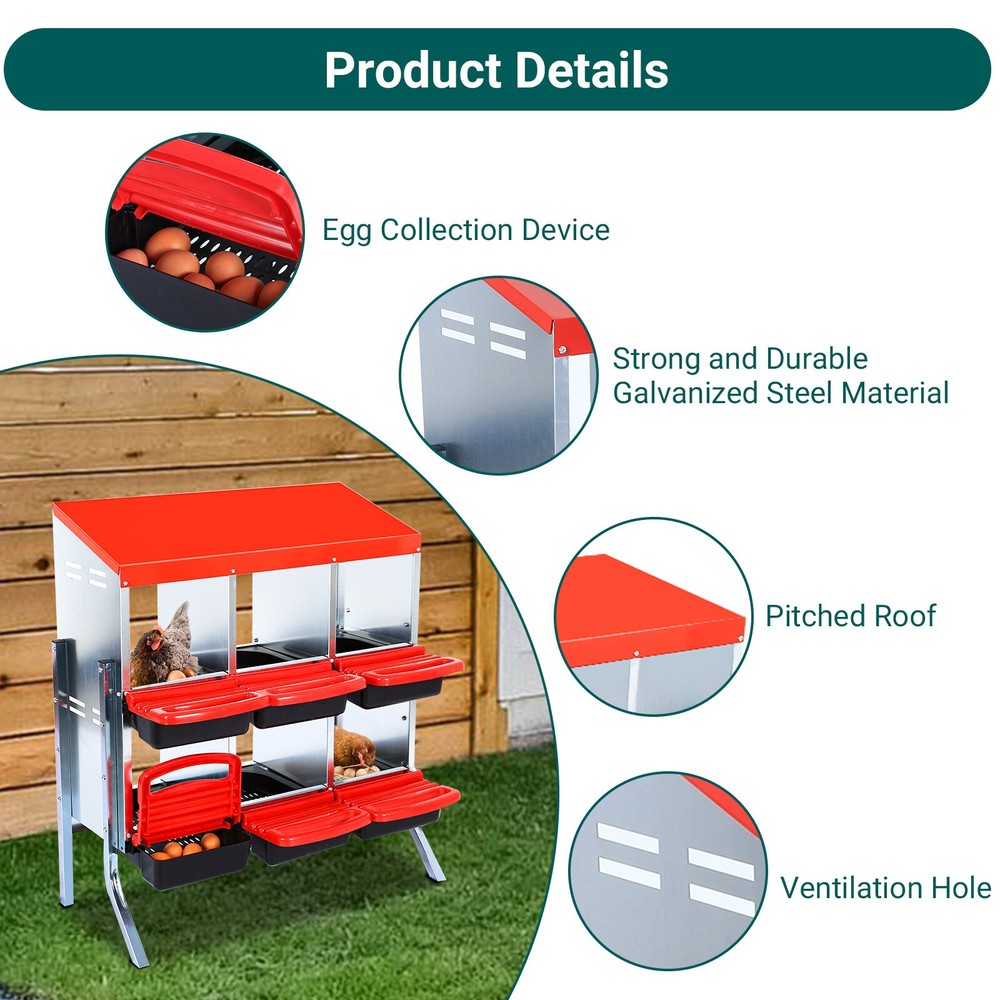 6 Hole Chicken Nesting Box Hen Laying Boxes Roll Away Nesting Box Laying Egg Red