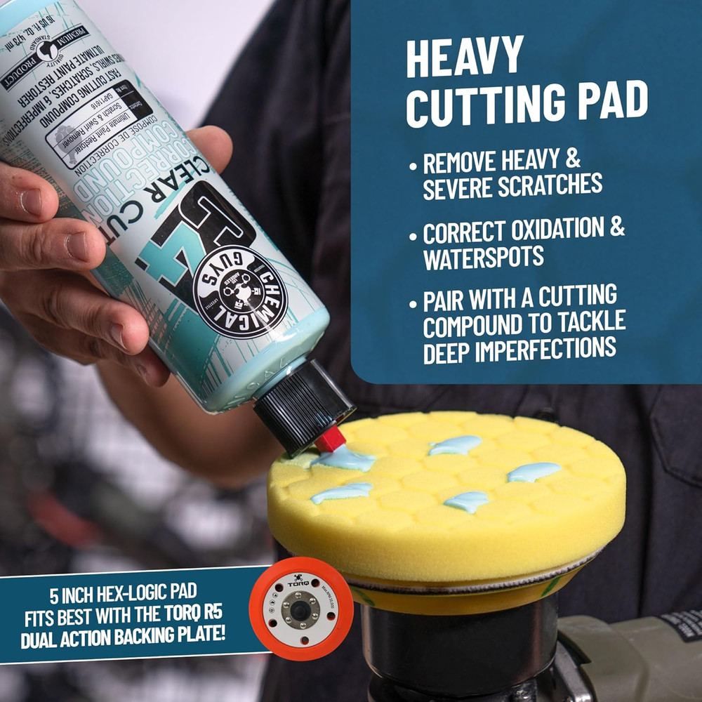 Hex-Logic 5.5" Quantum Buffing Pad, Yellow 2 Pack - Medium-Heavy Cutting for Pai
