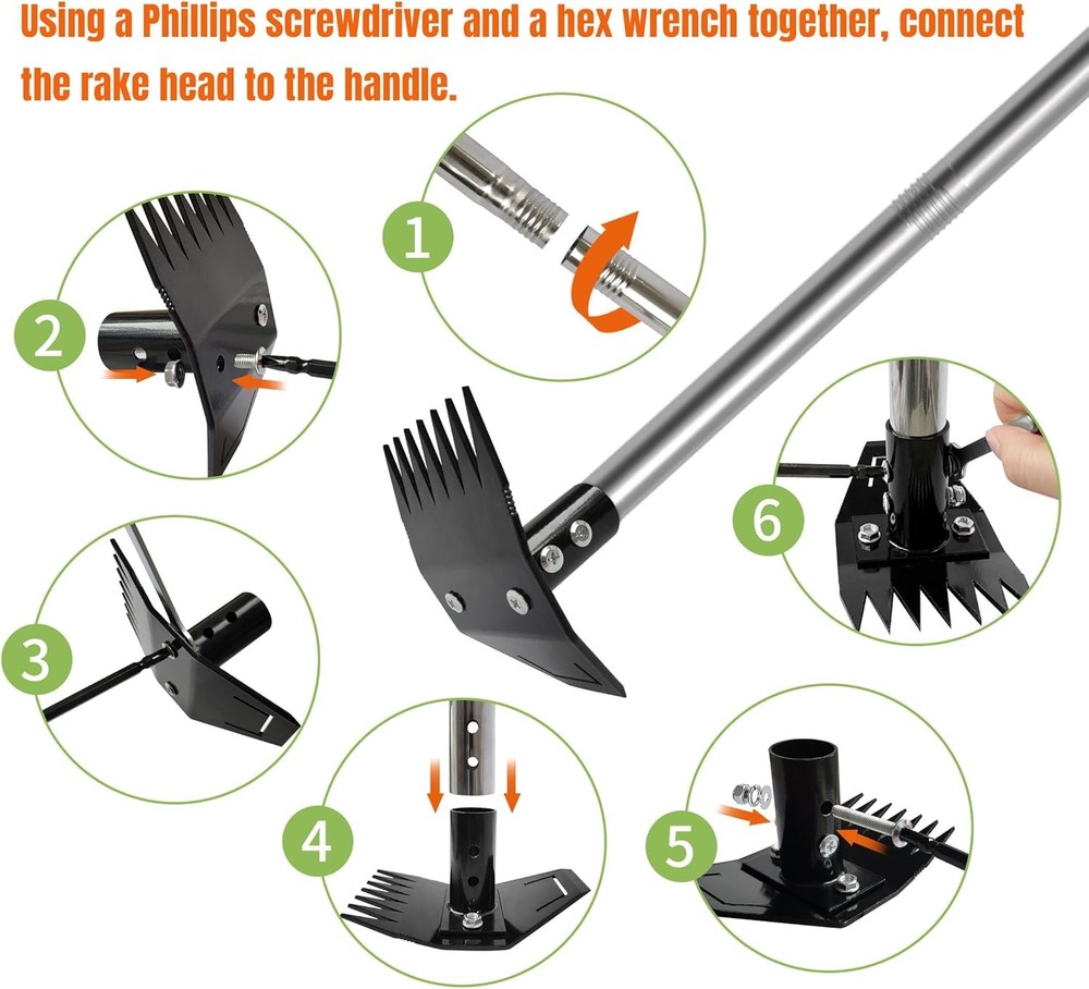 Weed Puller Tool with Long Handle, Manual Weed Remover Tool, 2 in 1 Weed Rake&Gr