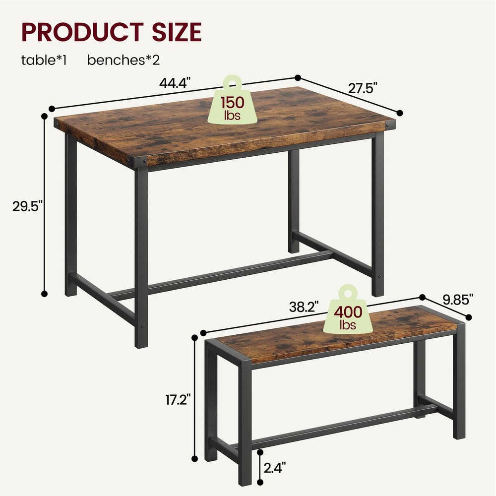Dining Room Table Set for 4 ,Modern Kitchen Table and 2 Benches for Small Space
