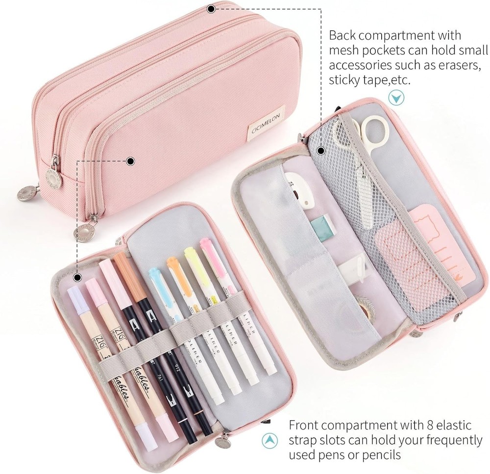 Large Capacity Polyester Pencil Case 3 Compartment Pencil Pouch for School