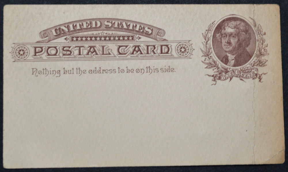1885 US Sc. #UX8 mint postal card, poor condition