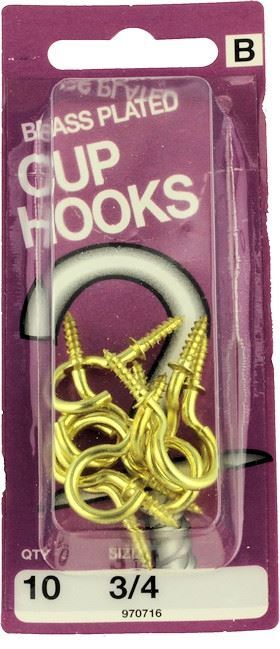 3/4" Brass Plated  Cup Hooks - 10 Pack H-970716