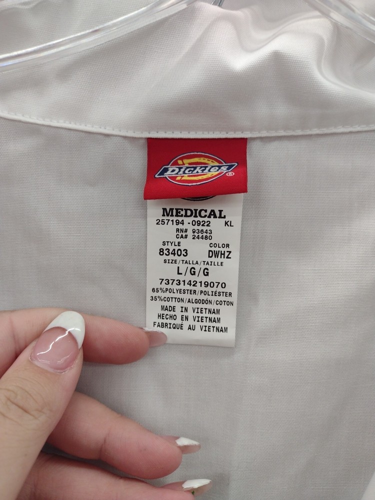 Dickies Medical Coat, White, Size Large