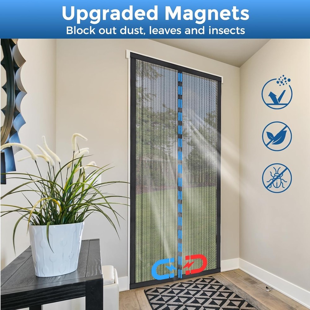 Magnetic Screen Door for 36"x82" Openings - Easy Install Polyester Mesh