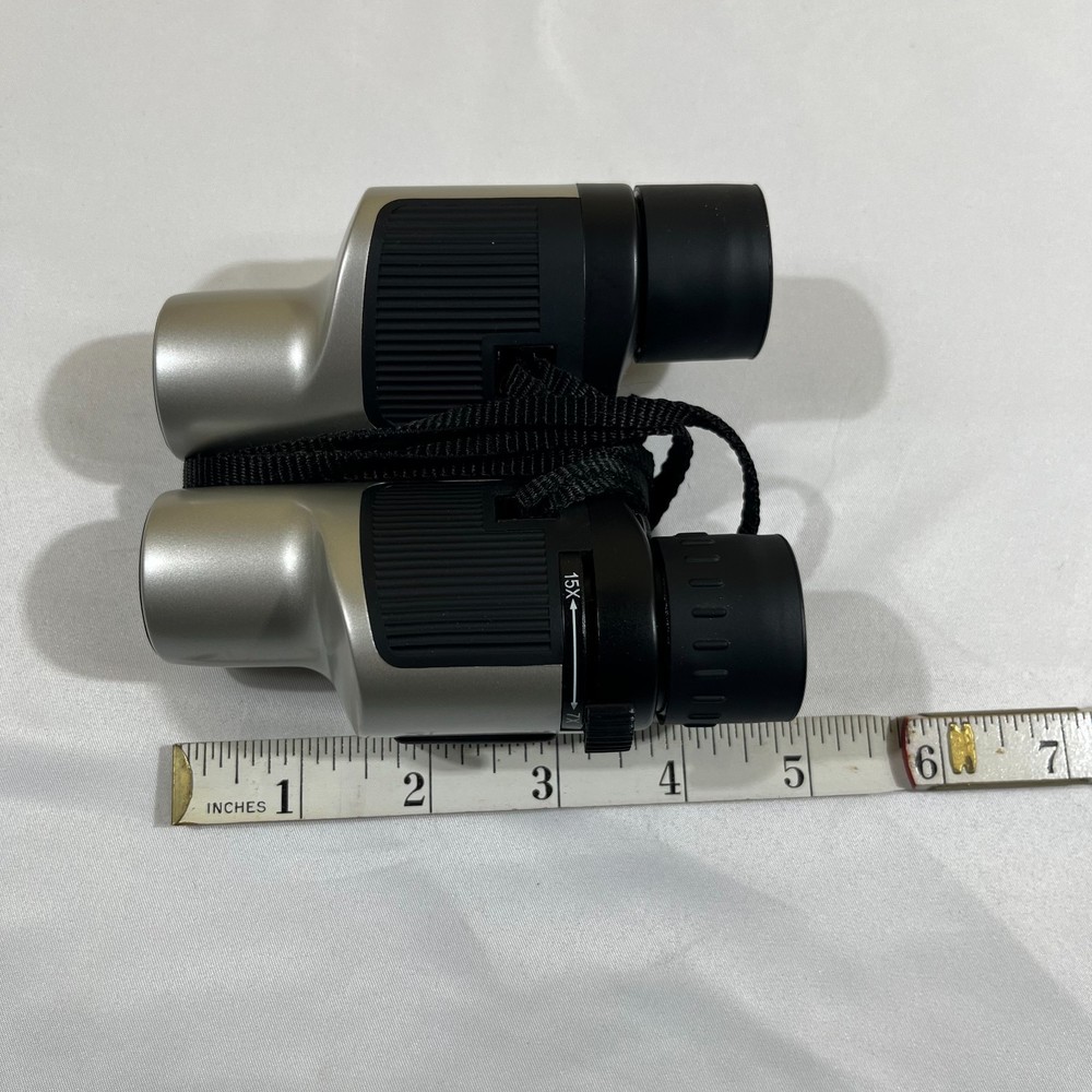 Shark 7-15x25 Compact Zoom Binoculars Silver & Black with Case Gorpcore High Tec