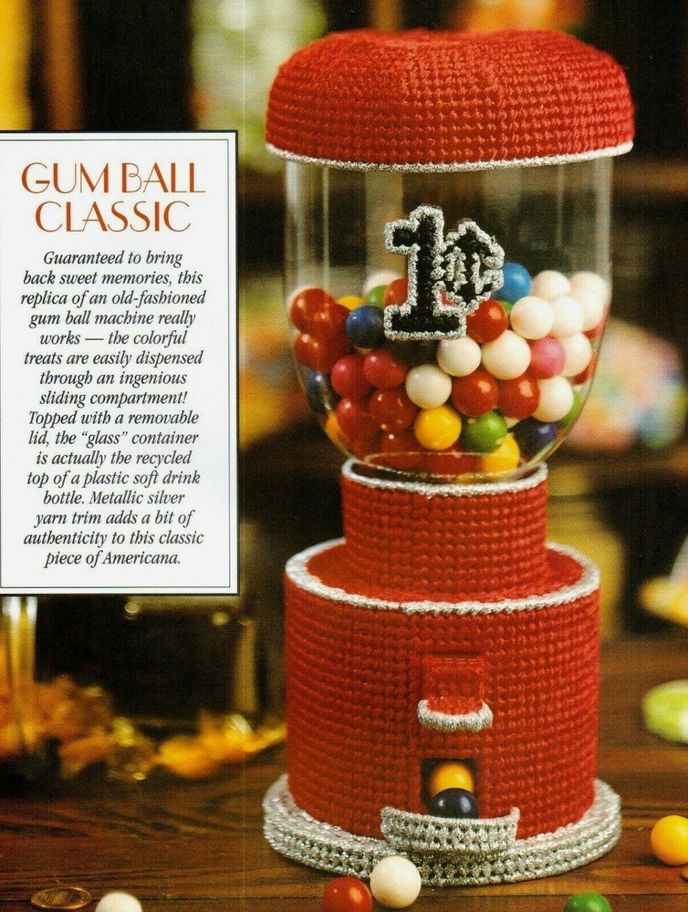 GUMBALL CLASSIC GUM BALL MACHINE HOME DECOR PLASTIC CANVAS PATTERN INSTRUCTIONS