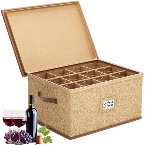 Wine Glass Storage Box with Dividers, Hard Shell, Stackable Glassware Storage 1