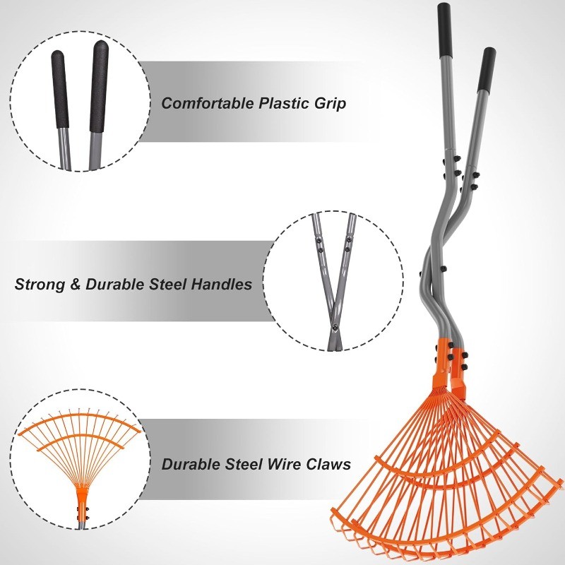 Walensee Leaf Rake Heavy Duty Steel Handle Leaf Grabber Scooper