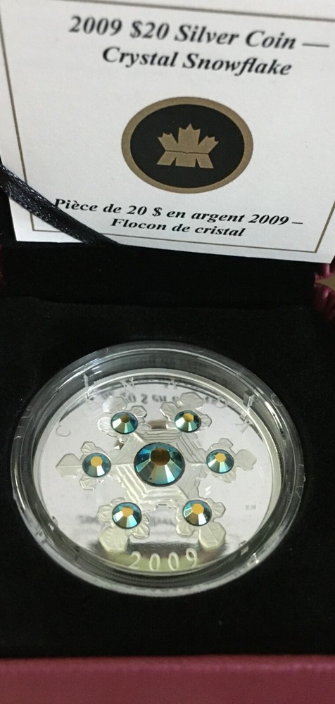 2009 $20 BLUE CRYSTAL SNOWFLAKE SILVER COIN
