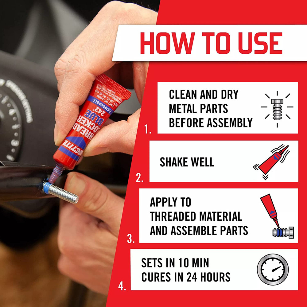 Threadlocker Blue 242 - Removable Thread Lock Glue for Nuts, Bolts, & Fasteners,