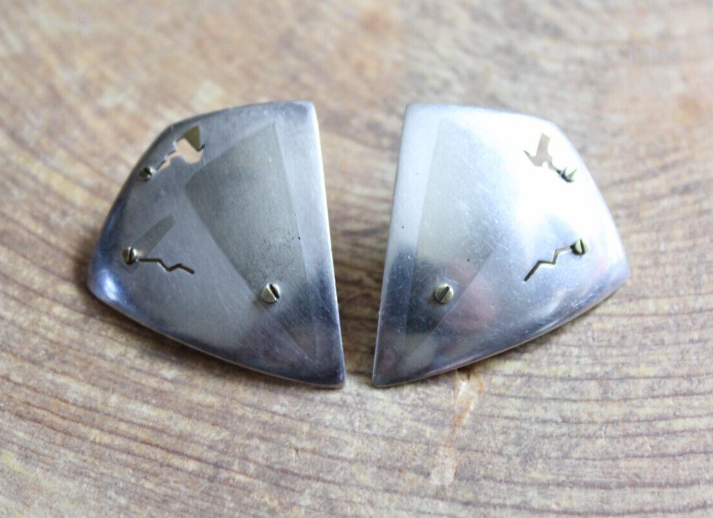 Sterling Silver & Brass MODERNIST Earrings by CAF