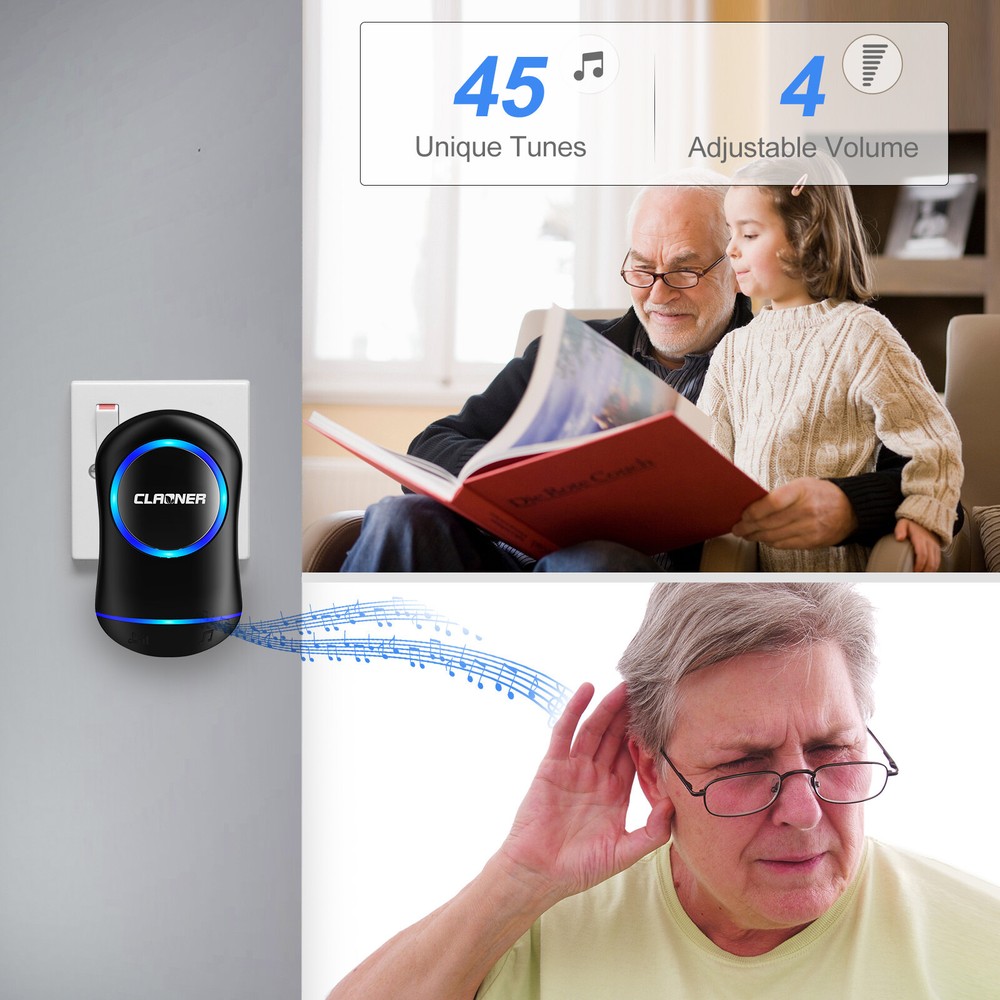 Wireless Doorbell Chime Waterproof Plugin Receiver Adjustable Volume 1000FT Kit