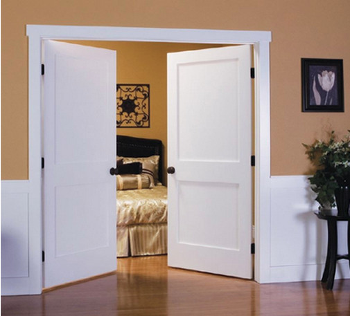 Prehung 2 Panel Flat Primed Mission Shaker Stile & Rail Solid Core Wood Doors