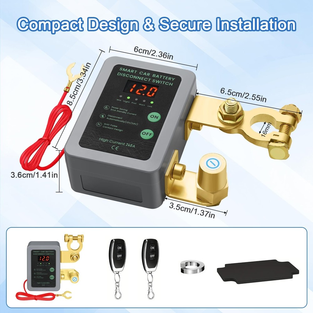 Kill Switch for Car - 12V Remote Battery Disconnect Switch Smart Voltage Car ...