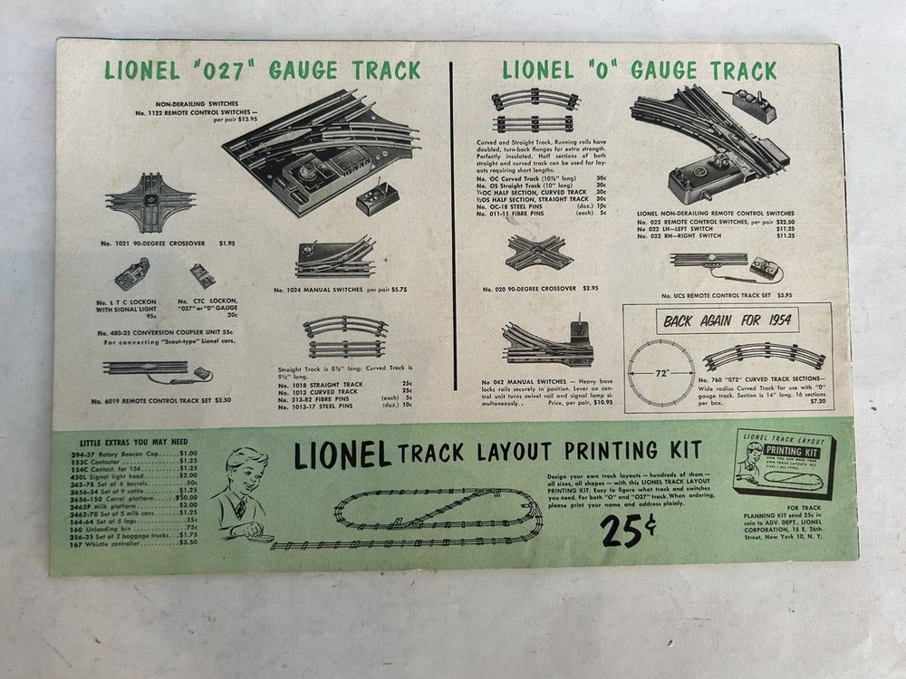 LIONEL 1954 Catalog & Accessories Brochure - NICE