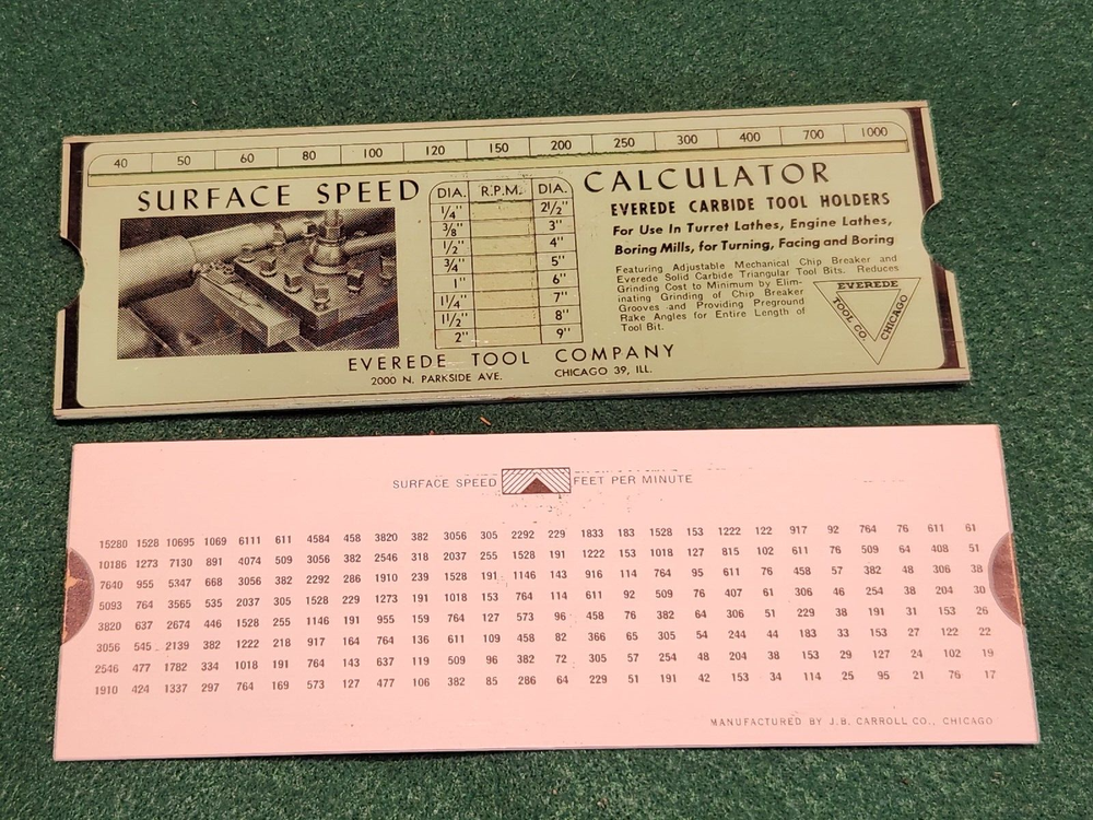 Vintage EVEREDE TOOL COMPANY Surface Speed Calculator - Nice!