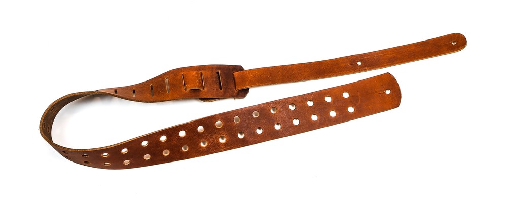 2 1/4" Wide Double Hole Tan Saddle Cowhide Classic Guitar Strap
