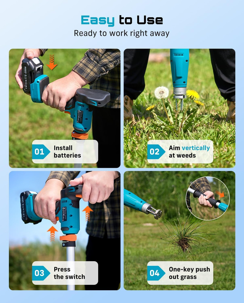 Stand-Up Weed Puller Tool with 40"-47" Adjustable Handle, High-Power 3-Claw Stai