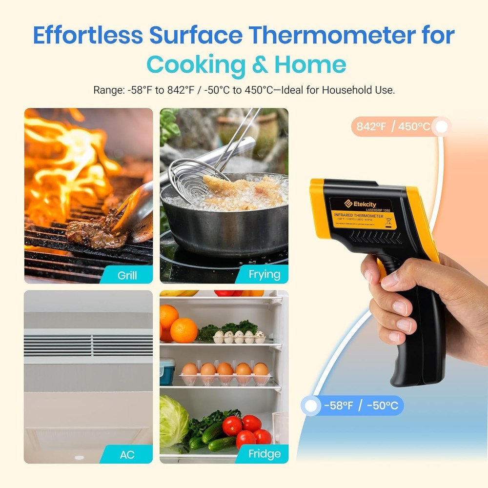 Fast-Reading Infrared Thermometer with Backlit Display - Adjustable Emissivity