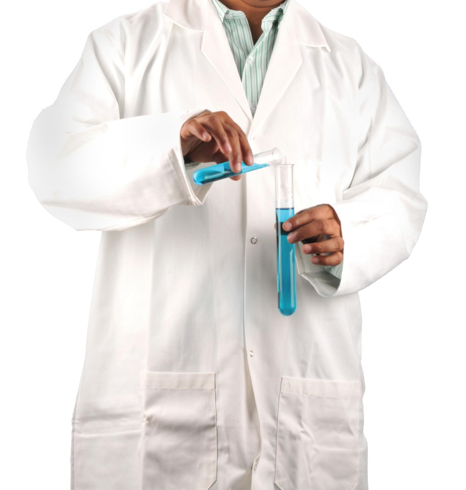 Eisco Lab Coat, Small - White Polyester / Cotton, Sleeves, 3 Pockets