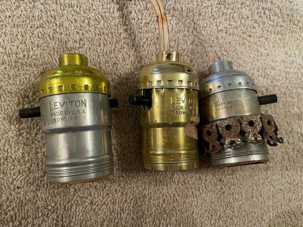 10 Salvaged Mid Century Push Button Untested Light Sockets, Free S/H
