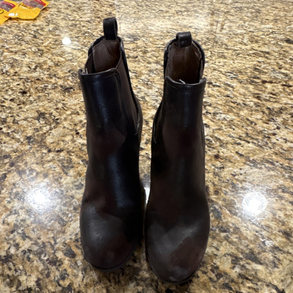 Women's Brown Black Leather Chelsea Ankle Boots Pull On Elastic Gore Pull Tab