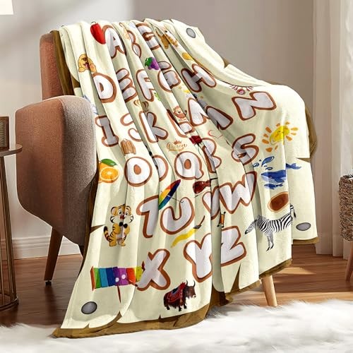 ABC Blanket Alphabet Throw Blanket Alphabets Printed Blankets 50"x60" Yellow