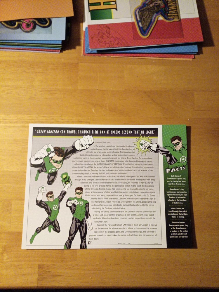 GREEN LANTERN PATCH on INFO CARD ~ Willabee & Ward ~ DC COMICS PATCH COLLECTION
